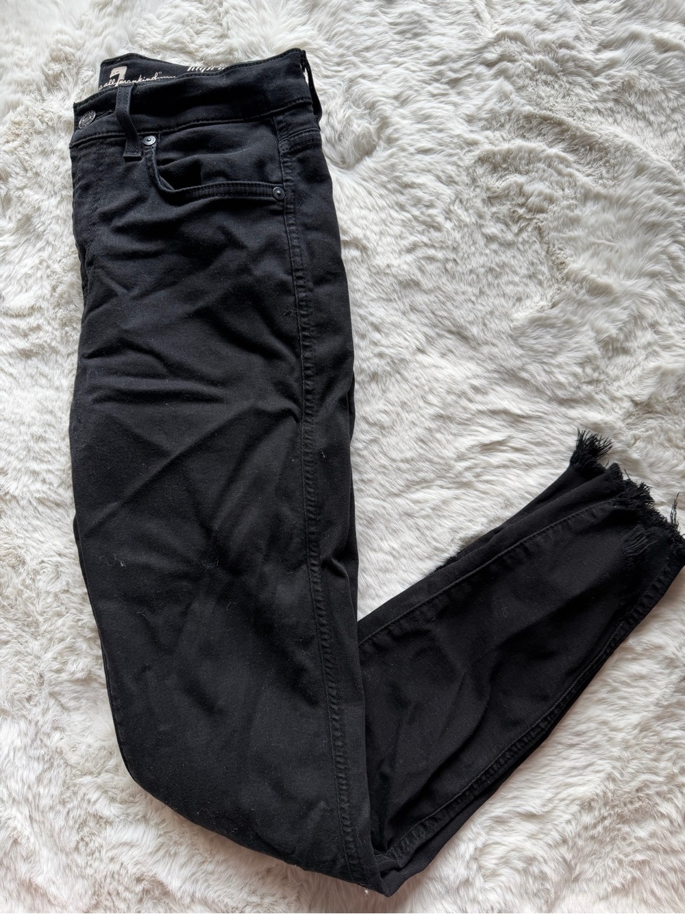 7 For All Mankind Black Skinny Jeans with Raw Hem